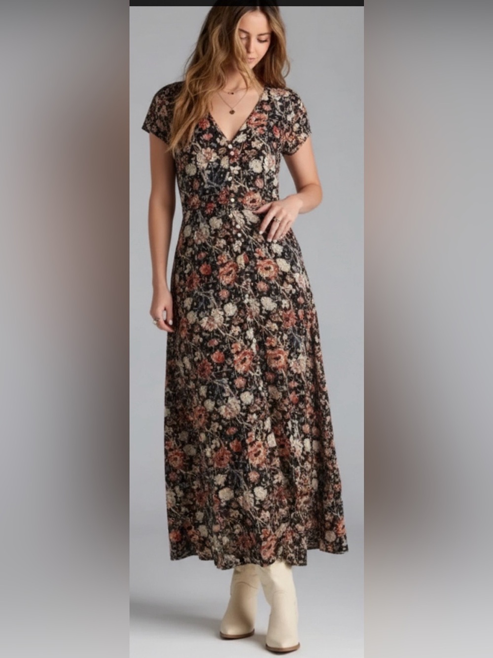 Petal & pup Boho Floral A-Line Maxi dress  in Black and Rust